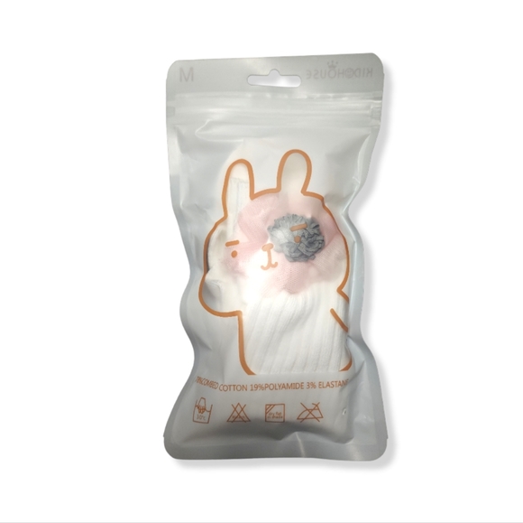 Adorable Knee High Cotton Socks for Girls (1-3yrs) - White with Pink Flower - Picture 5 of 6